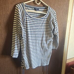 Chaps Blue and White Striped Long-Sleeve Scoop Neck Top